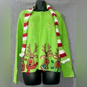 Vintage 90s Tiara International Christmas Collection M Ugly Sweater with Scarf